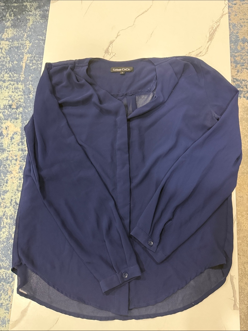 Urban CoCo Navy Long-Sleeve Semi-Sheer Blouse